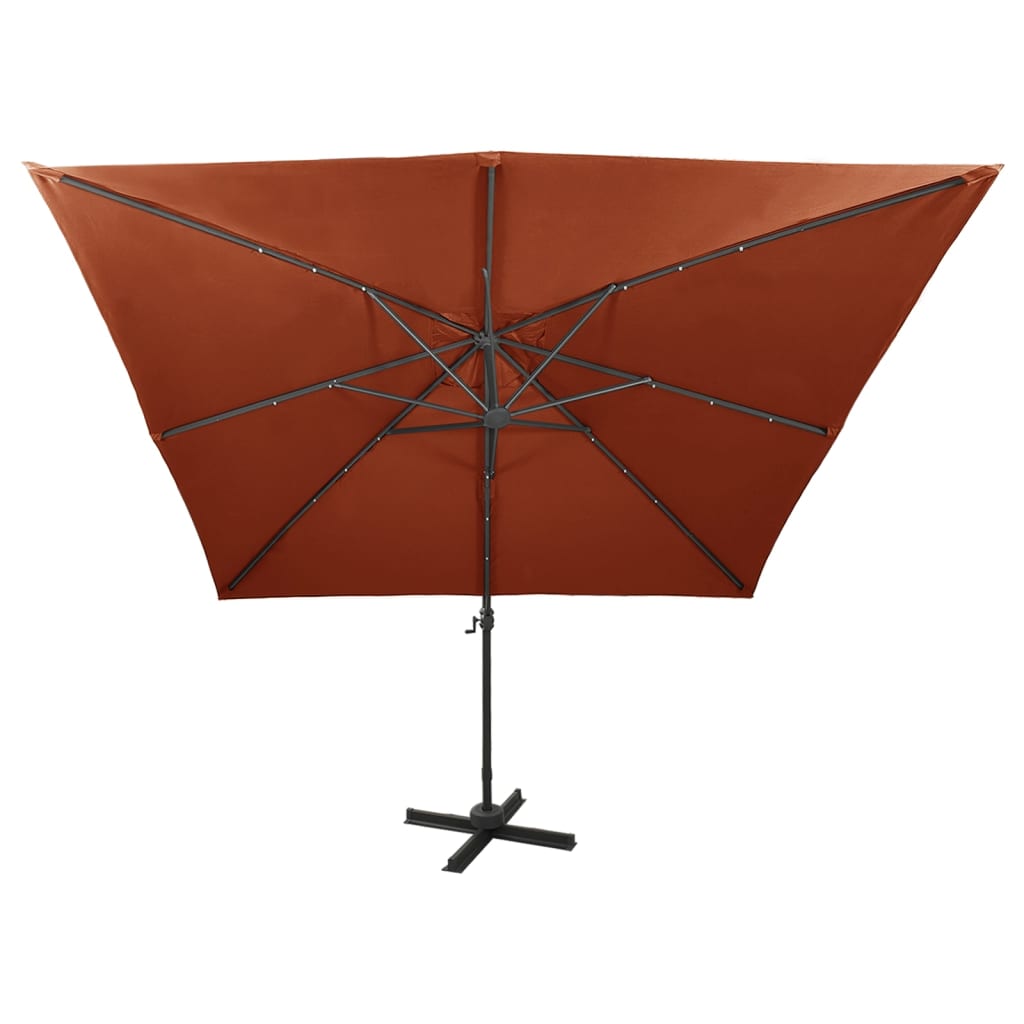 VidaXL Zweefparasol met paal en LED-verlichting 300 cm terracottakleur