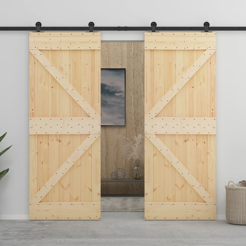 Puerta corredera de Vidaxl con masa 80x210 cm de pino sólido