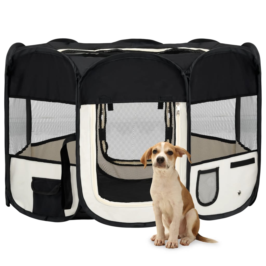 Vidaxl Dog Ren plegable con bolsa portadora 110x110x58 cm negro