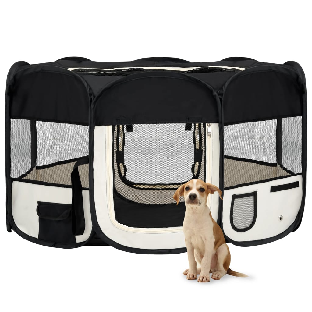 Vidaxl Dog Ren pliable avec un sac de porte-avions 145x145x61 cm noir