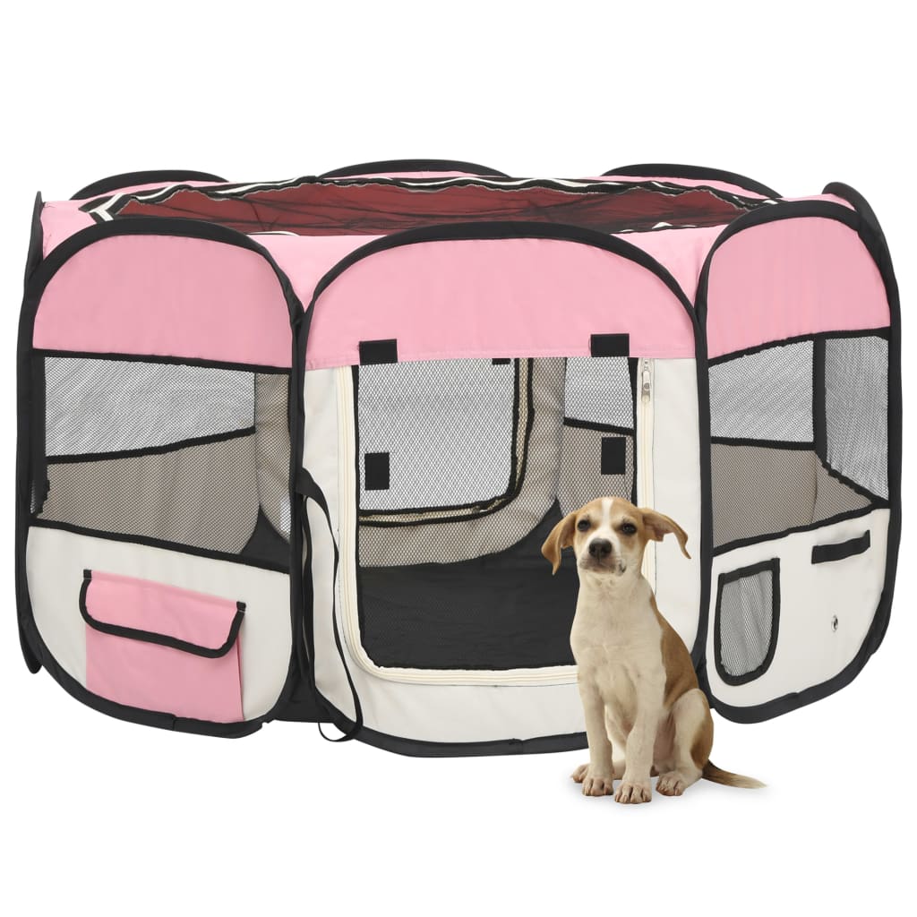 Vidaxl Dog Ren plegable con bolsa portadora 110x110x58 cm rosa