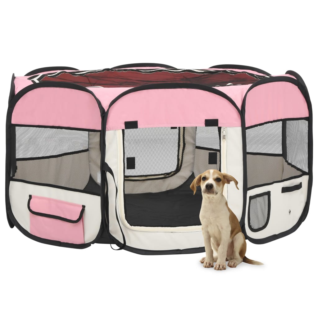 Vidaxl hund ren foldbar med bärväska 125x125x61 cm rosa