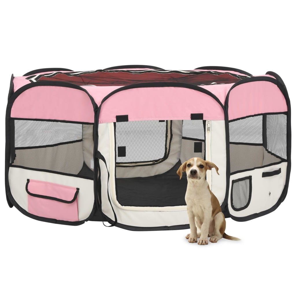 Vidaxl Dog Ren pliable avec un sac de porte-avions 145x145x61 cm rose