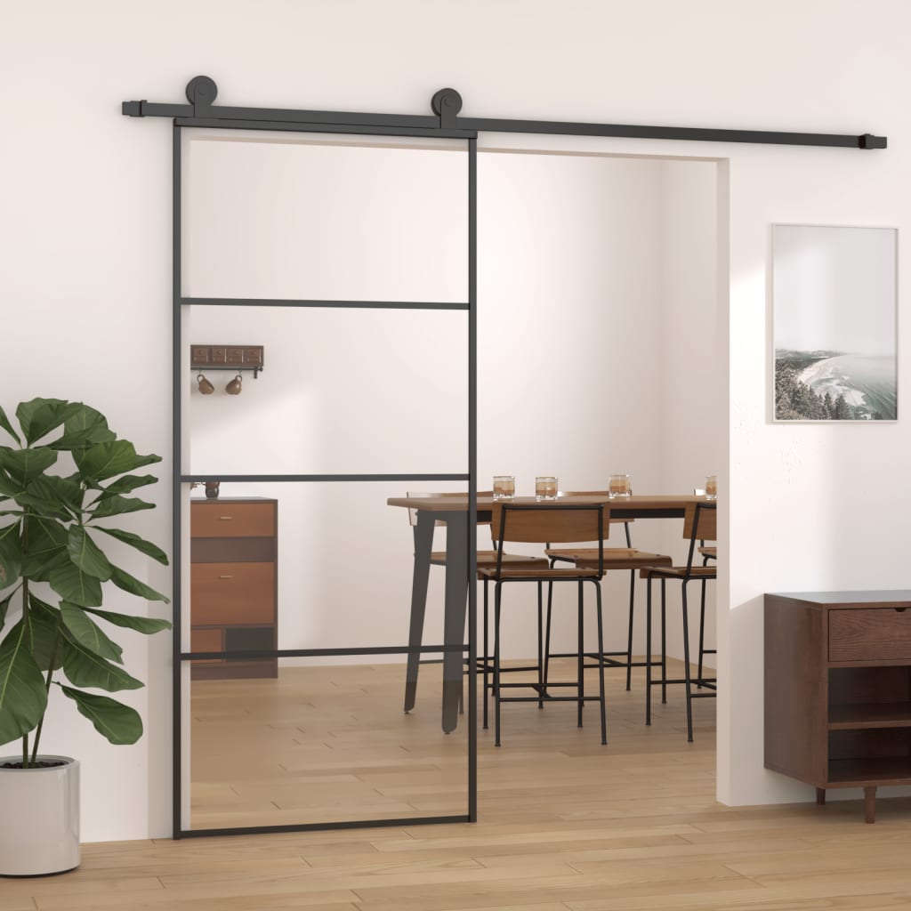 VidaXL sliding door 90x205 cm aluminum and ESG glass black