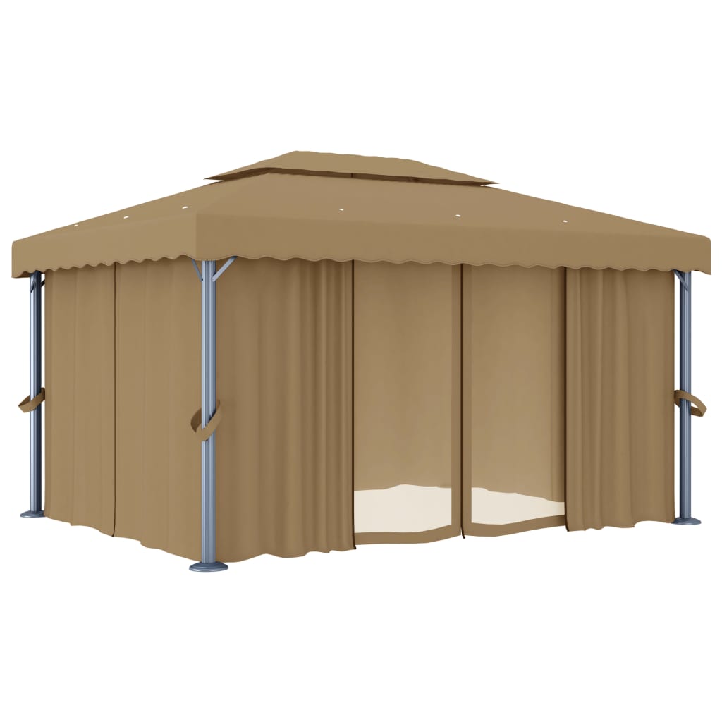 Vidaxl arbor with curtain 4x3 m aluminum taupe