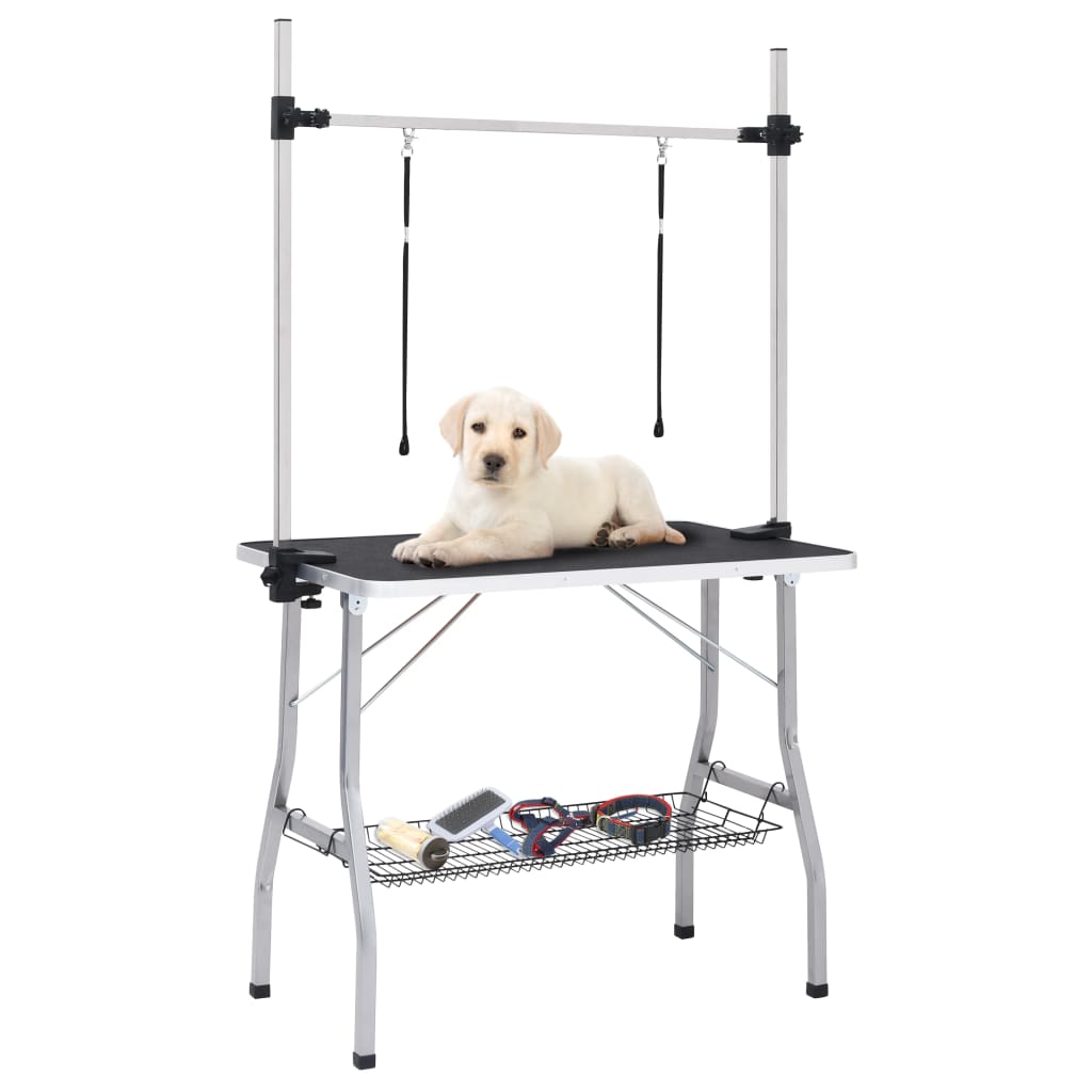 Table de garniture de chien vidaxl réglable avec 2 boucles et science de stockage