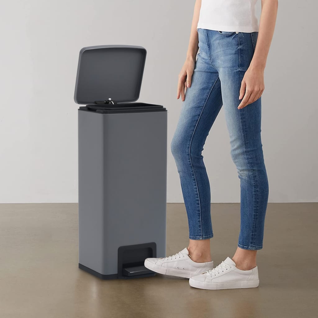 Vidaxl Pedal Bin con grigio in acciaio inossidabile da 30 L anti-fingerprint da 30 L