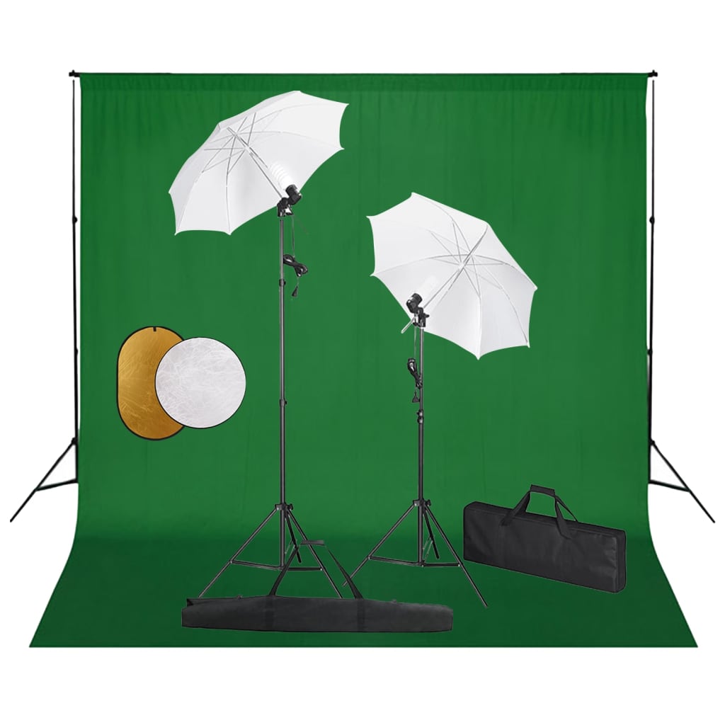 VidaXL Fotostudioset met lampen, paraplu's, achtergrond en reflector