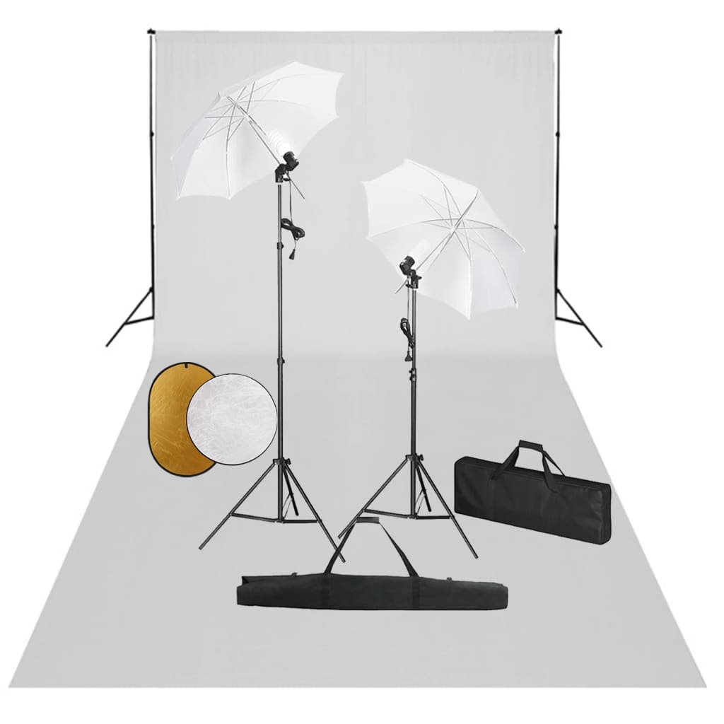 VidaXL Fotostudioset met lampen, paraplu's, achtergrond en reflector