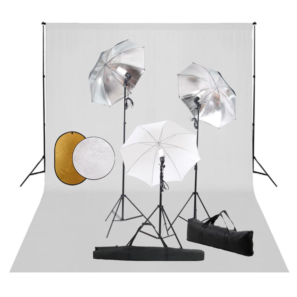 VidaXL Fotostudioset met lampen, paraplu's, achtergrond en reflector