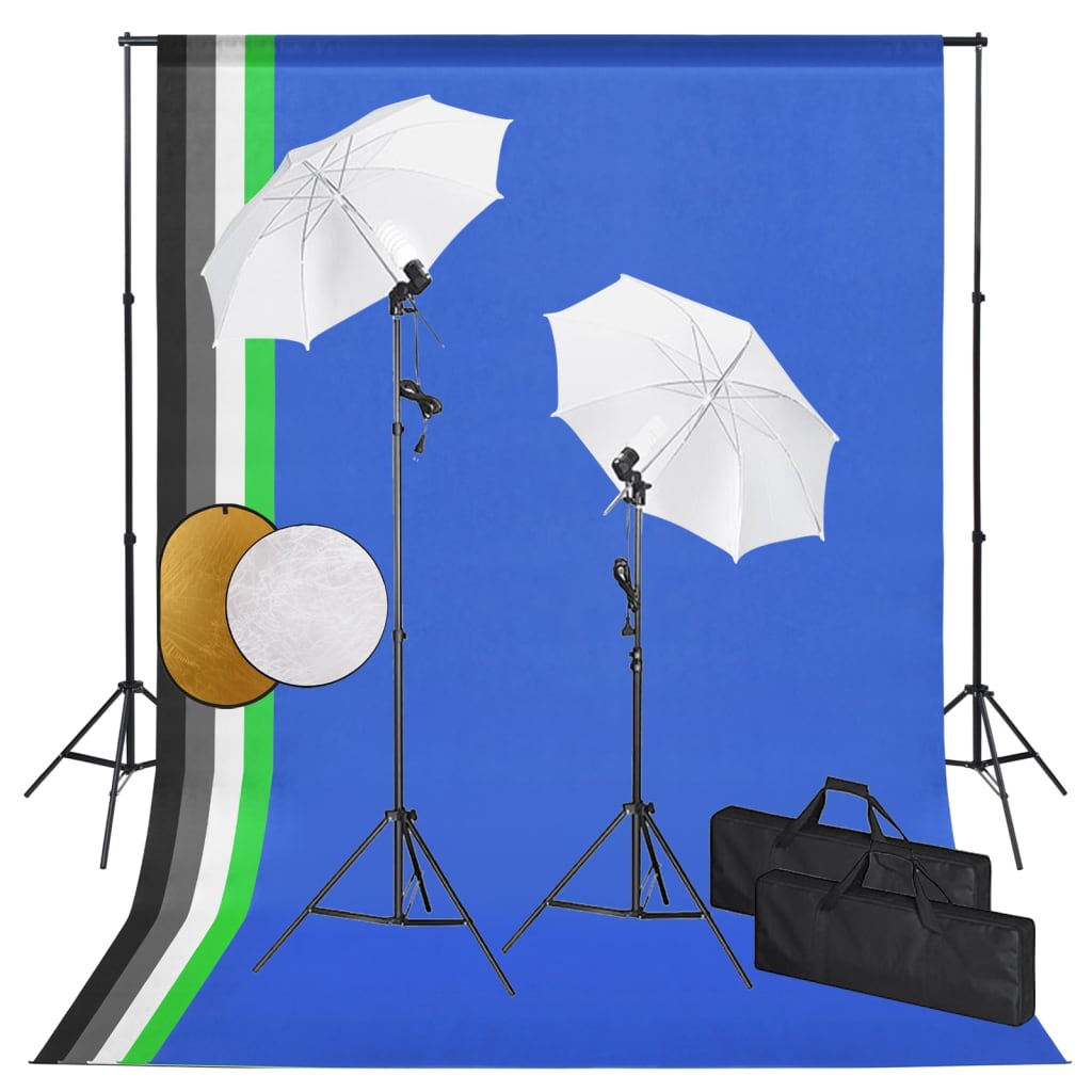 VidaXL Fotostudioset met lampen, paraplu's, achtergrond en reflector