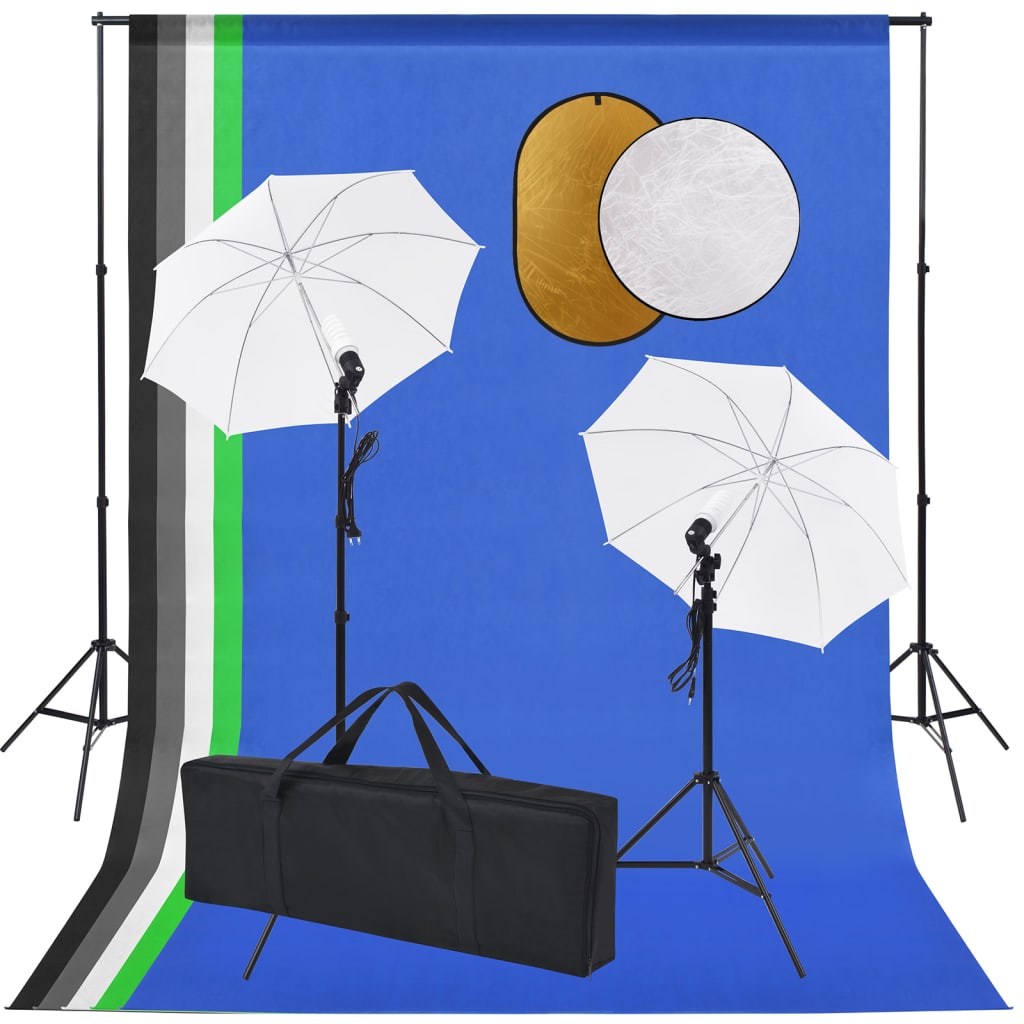 VidaXL Fotostudioset met lampen, paraplu's, achtergrond en reflector