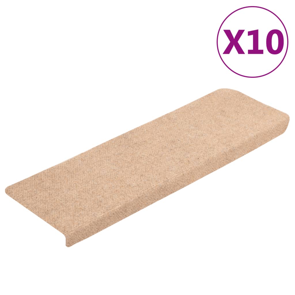 Vidaxl Stair Mats 10 PCS 65x21x4 cm nål filtkrem -farget