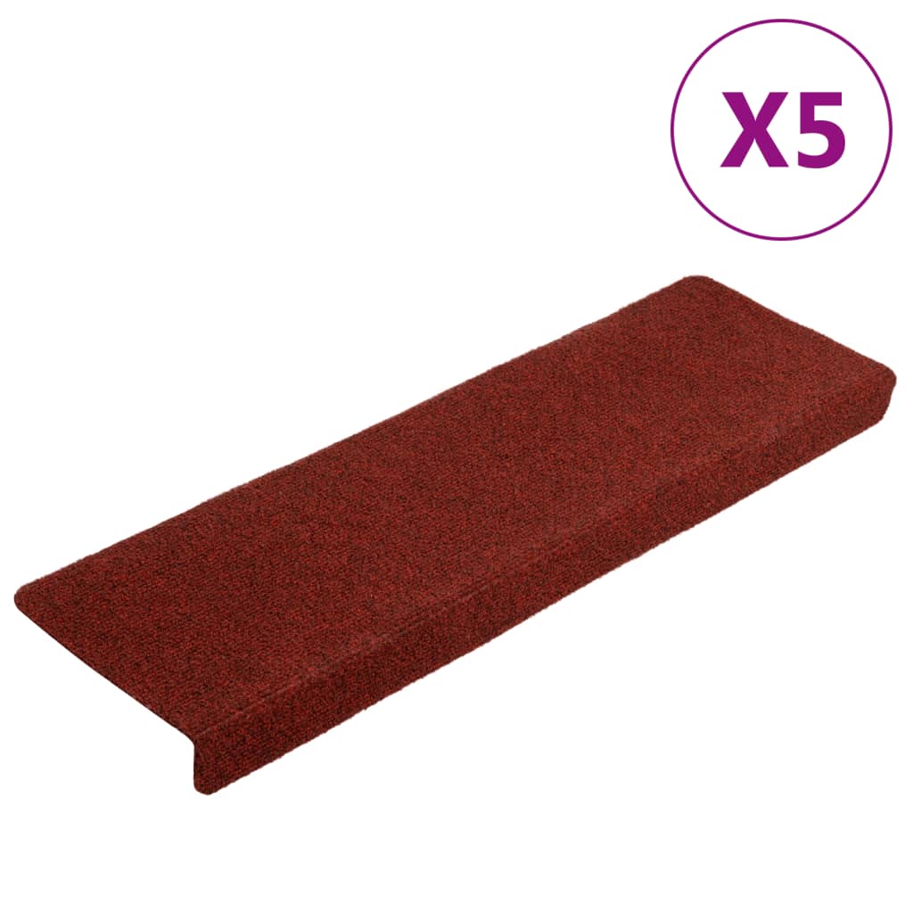 Vidaxl Stair Mats 5 St 65x21x4 cm nål følte Bordeaux rød