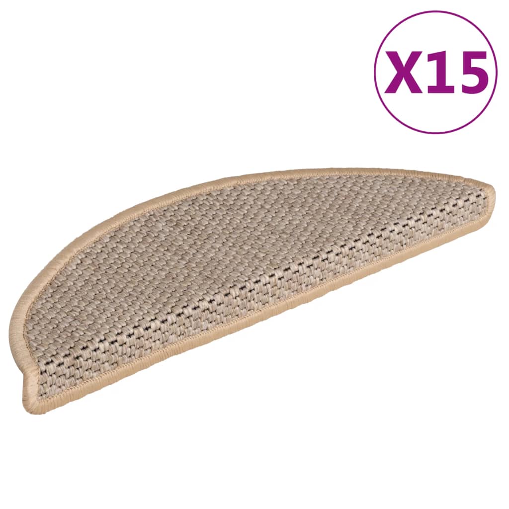 Vidaxl trappematter selvklebende 15 st sisal look 56x17x3 cm lys beige