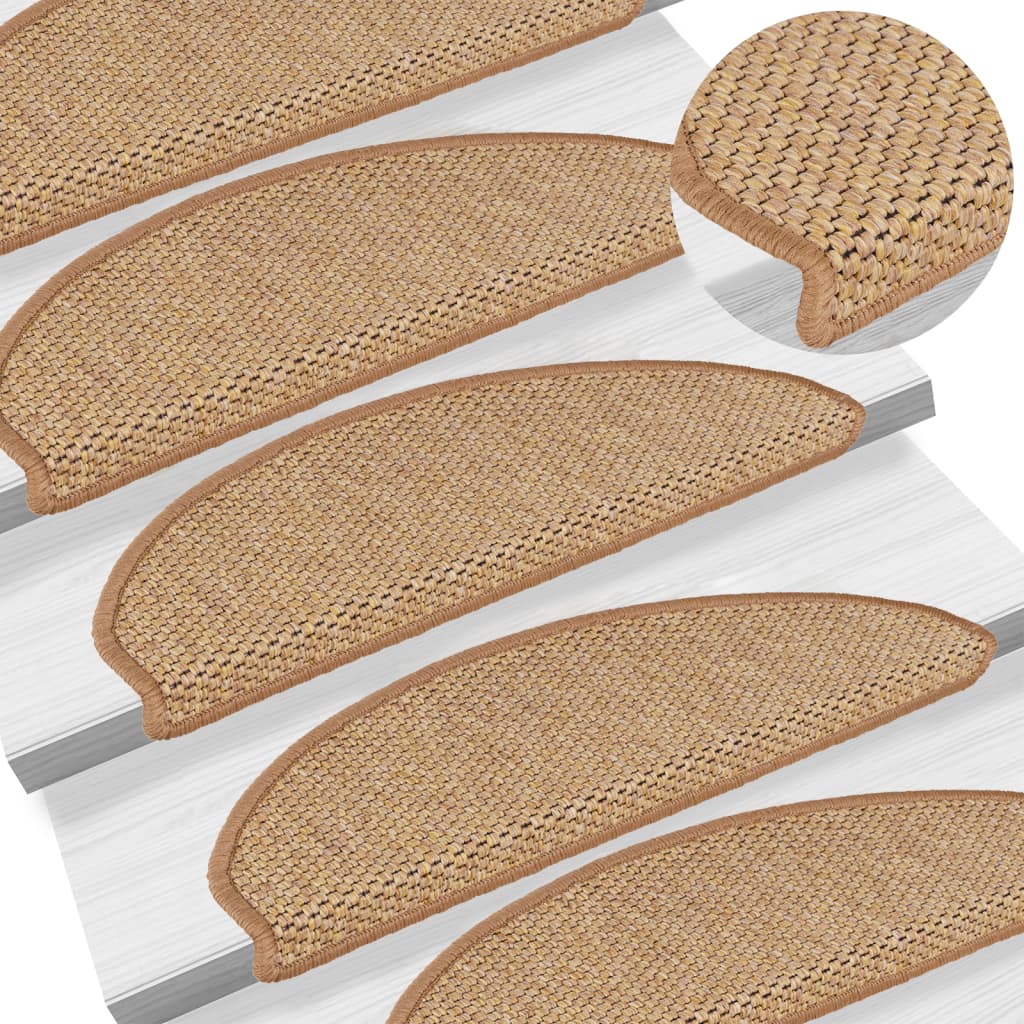 Vidaxl trappematter selvklebende 15 st sisal look 65x21x4 cm sisal farget