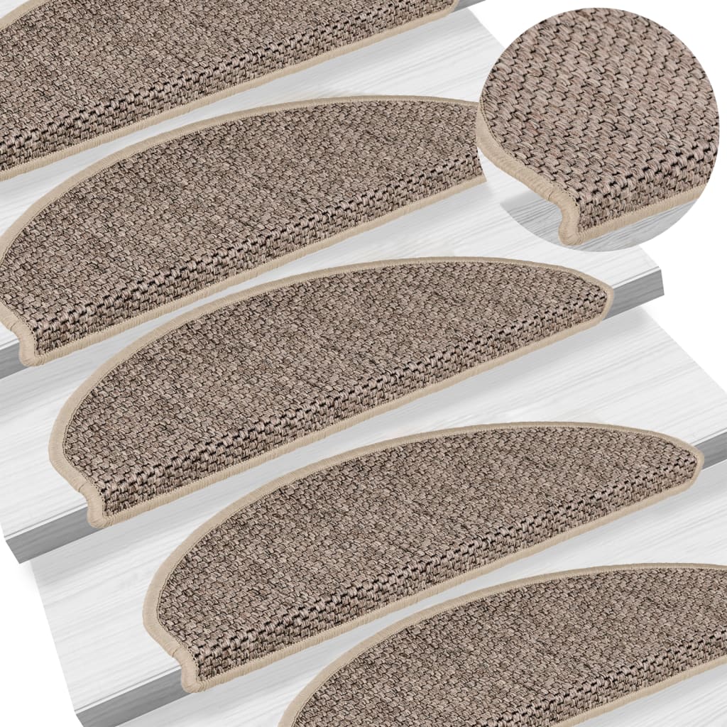 Vidaxl Schodišťové rohože samo přibližující 15. sisal vzhled 65x21x4 cm tmavá béžová