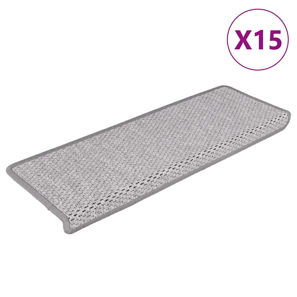 Vidaxl Schodišťové rohože Samolepicí 15 St sisal vzhled 65x21x4 cm Platina barva