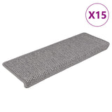 Vidaxl trappematter selvklebende 15 st sisal look 65x21x4cm sølvfarget