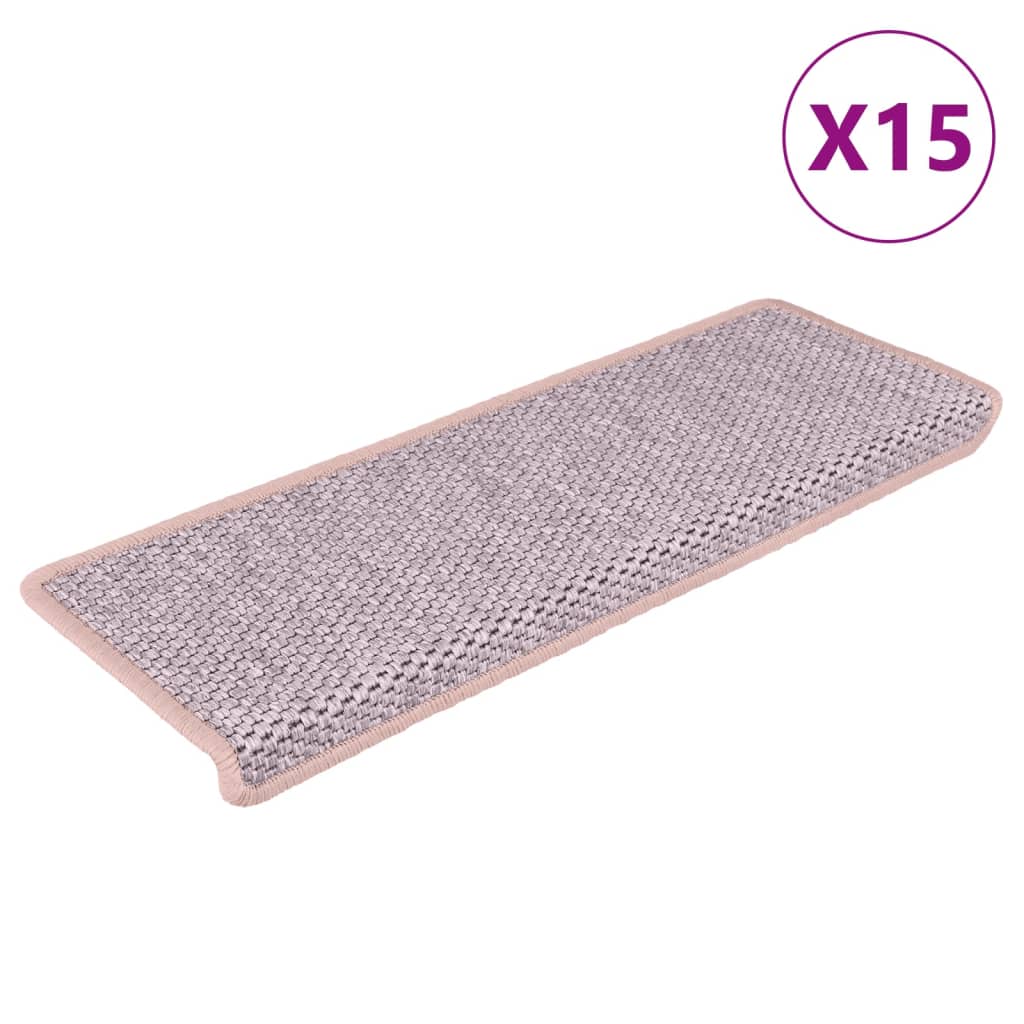 Vidaxl trappematter selvklebende 15 st sisal look 65x21x4 cm rosa