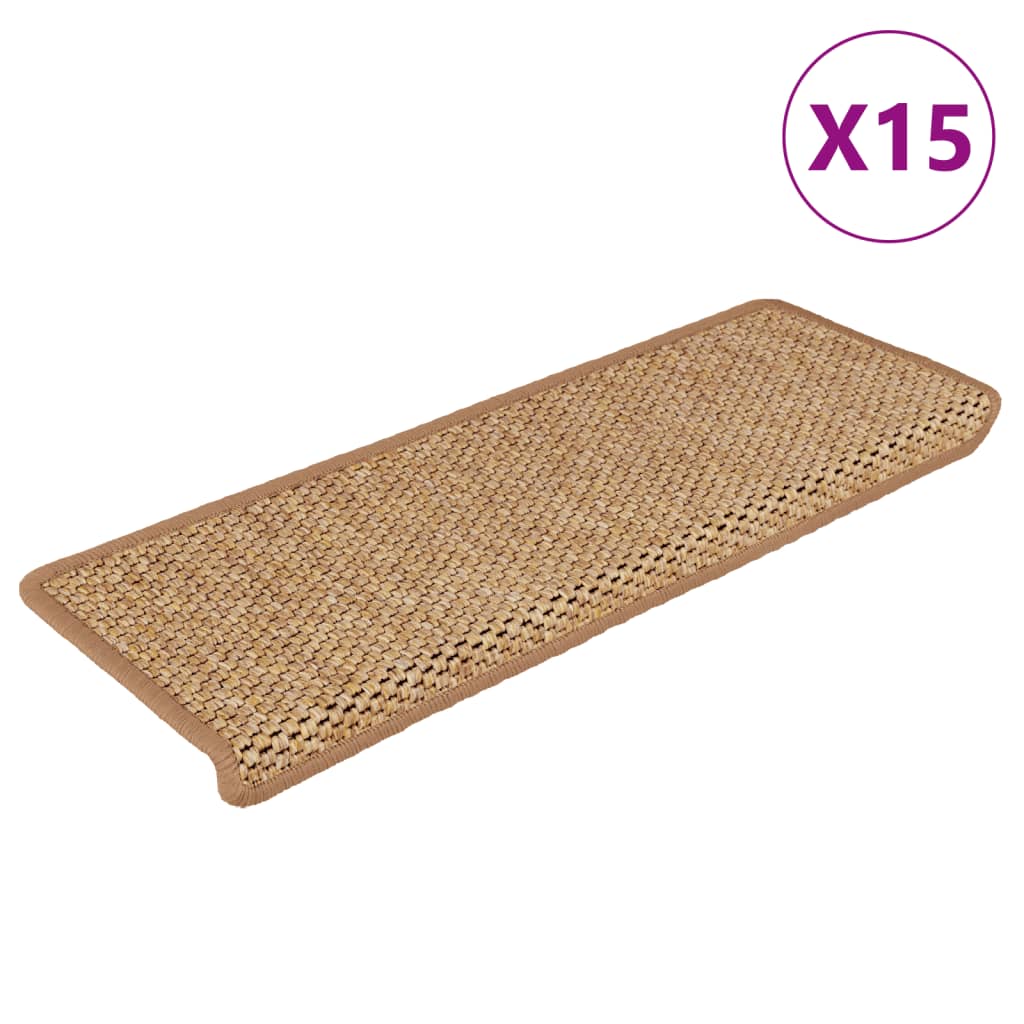 Vidaxl trappematter selvklebende 15 st sisal look 65x21x4 cm oransje