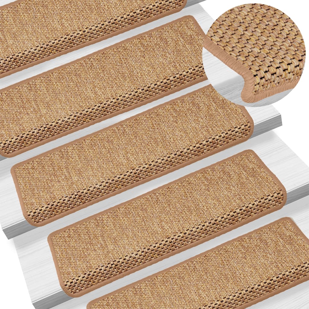 Vidaxl trappematter selvklebende 15 st sisal look 65x21x4 cm oransje