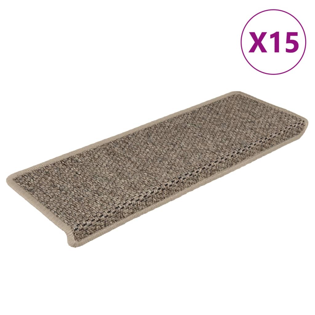 Vidaxl Schodišťové rohože samo přibližující 15. sisal vzhled 65x21x4 cm tmavá béžová