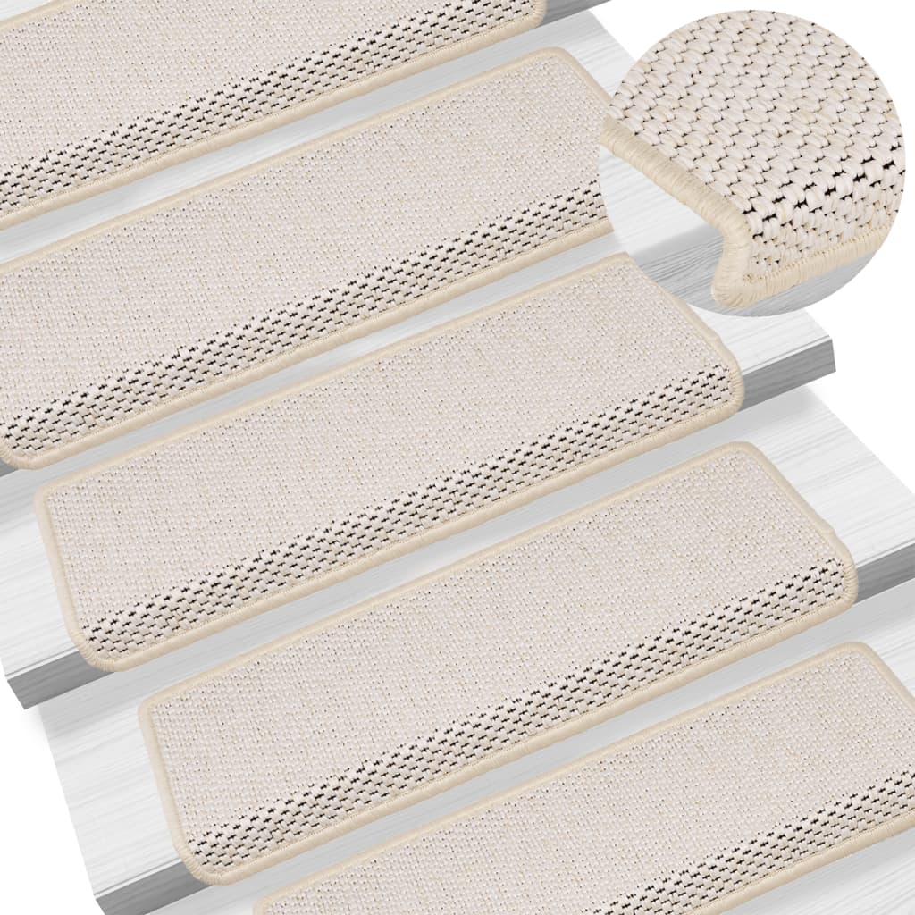 Vidaxl Stair Mats Selvklæbende 15 St. Sisal Look 65x21x4 cm cremefarvet