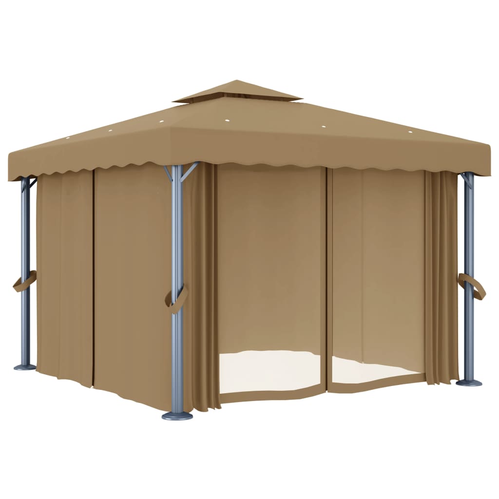 Vidaxl Arbor avec rideau 3x3 m en aluminium taupe