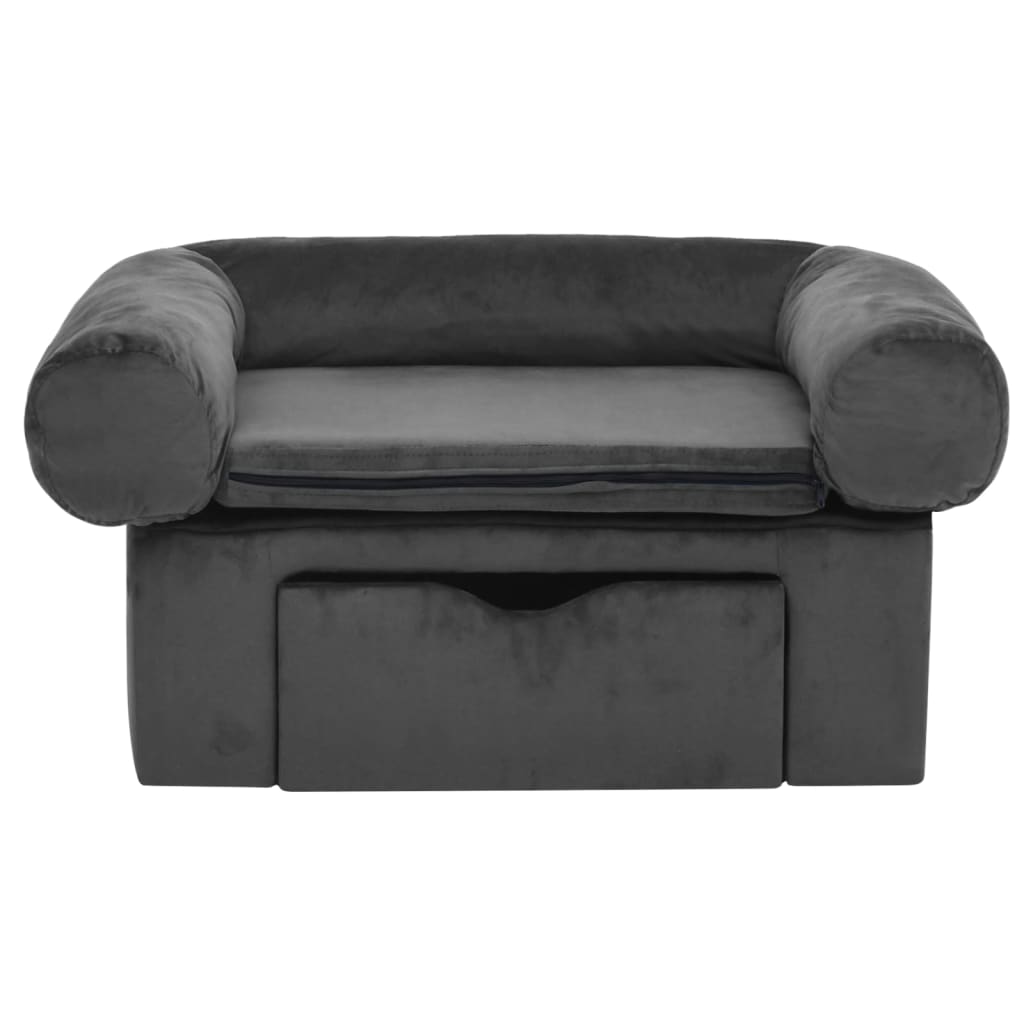 Banco de perros Vidaxl con cajón 75x50x38 cm peluche gris oscuro