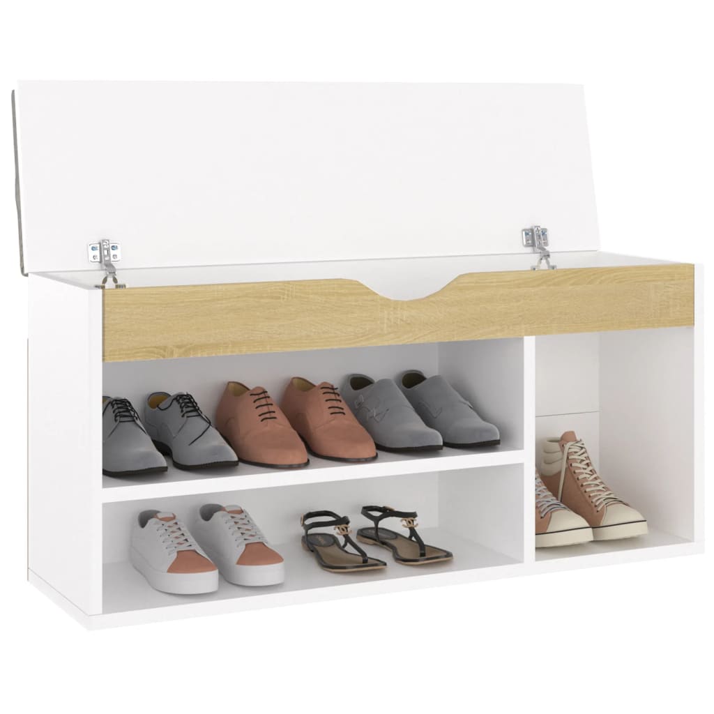 Vidaxl Schuhbank und Kissen 104x30x49 cm Holz weiße Sonoma -Eiche