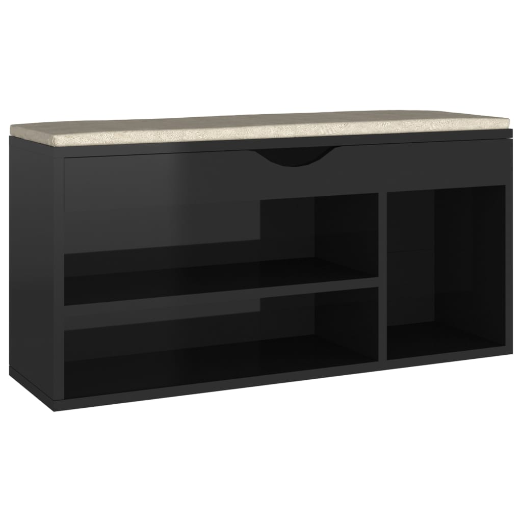 VidaXL shoe bench with cushion 104x30x49 cm wood high gloss black