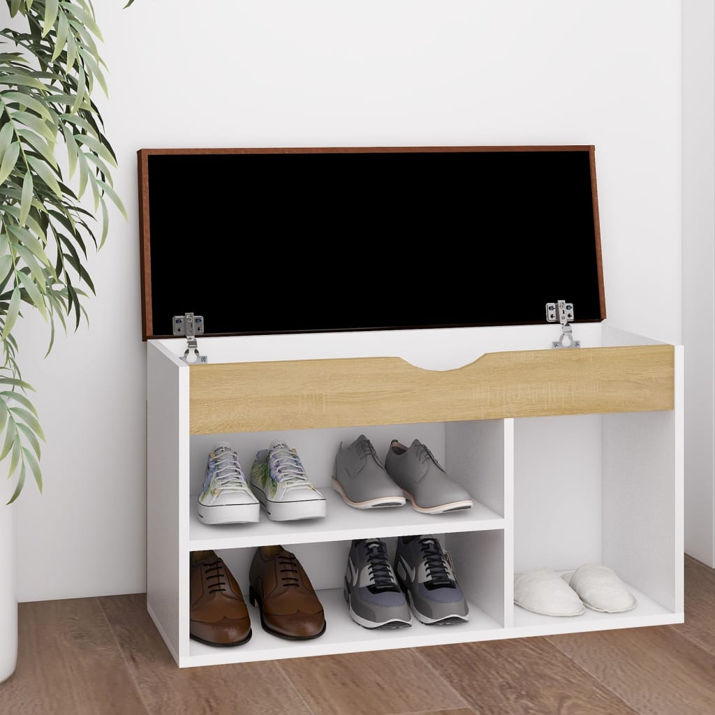 Vidaxl Schuhbank mit Kissen 80x30x47 cm Holz weiße Sonoma -Eiche