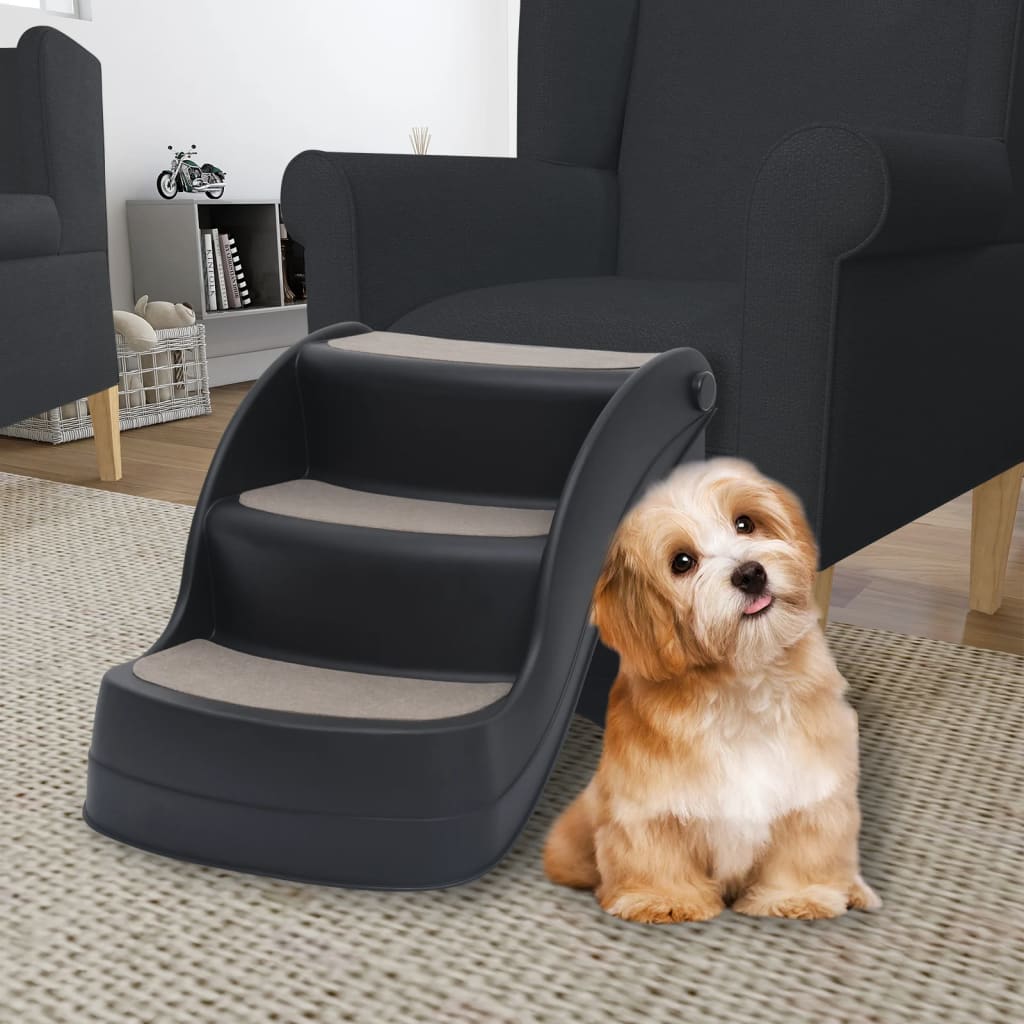 VidaXL dog staircase 3 steps Foldable black