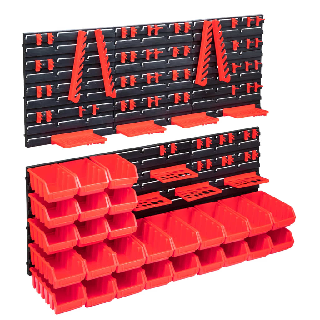 Vidaxl 103-part storage set with wall panels red and black