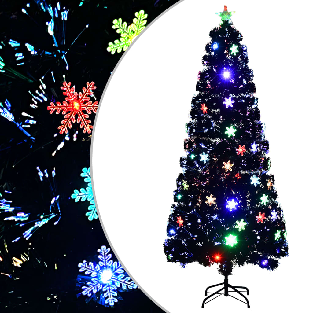 Árbol de Navidad Vidaxl con copos de nieve LED 180 cm de fibra óptica Negro