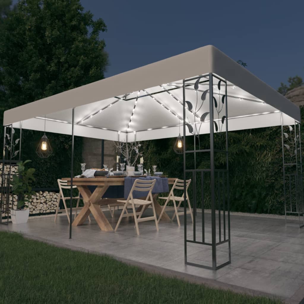 Arbor Vidaxl con techo doble y guirnalda de luz LED 3x4 m blanco