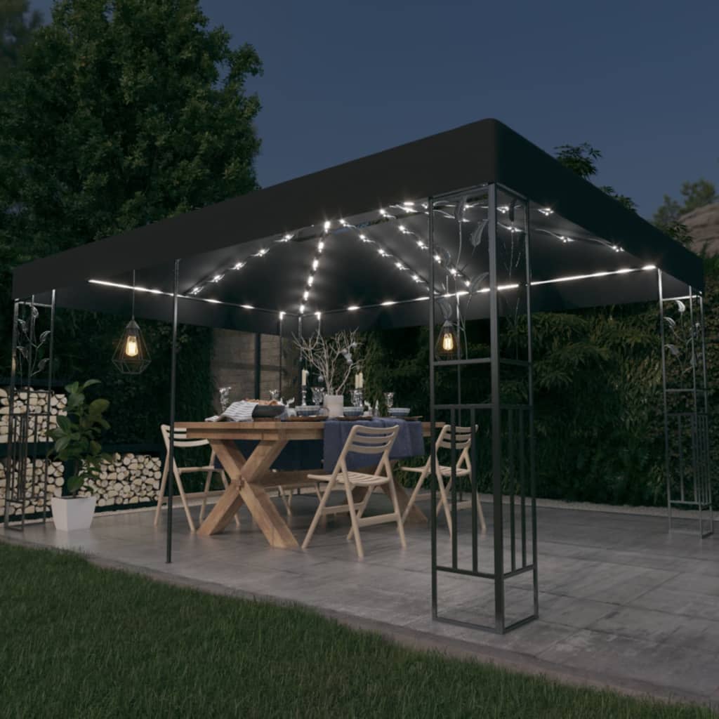 Arbor de Vidaxl con techo doble y guirnalda de luz LED 3x4 M Color de antracita