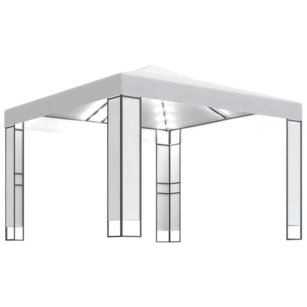 Arbor vidaxl avec toit double et guirlande de lumière LED 3x3 m blanc