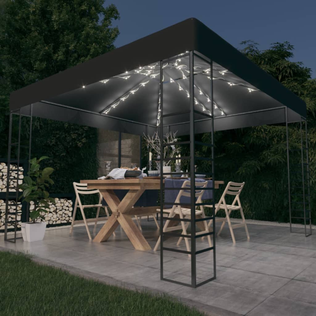 Vidaxl Garden Pavilion med LED-lys Garland 3x3 M Anthracite-farvet