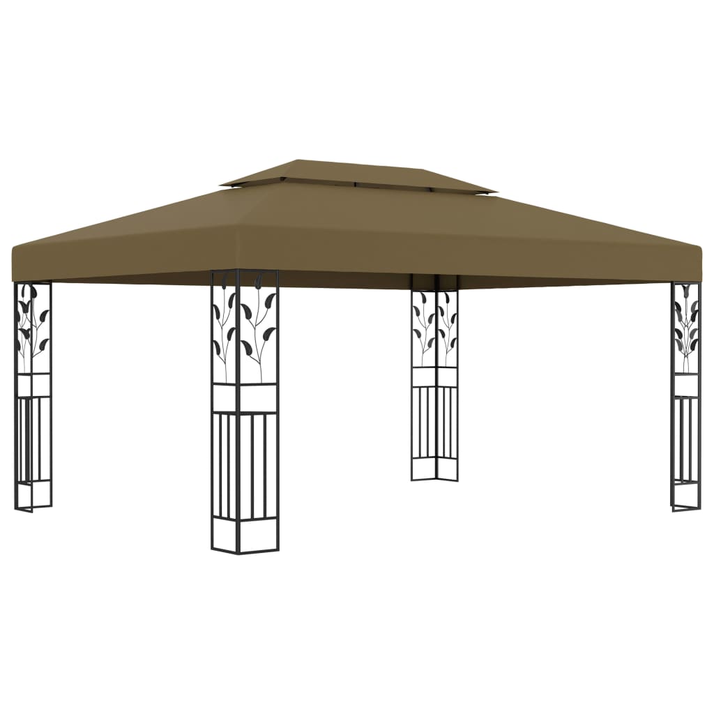 Vidaxl Arbor con doppio tetto e ghirlanda leggera a LED 3x4 m taupe