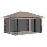 Vidaxl -Arbor mit Moskitonetz -LED -Leichtgirlande 180 g m² 4x3x2,73 m Taupe