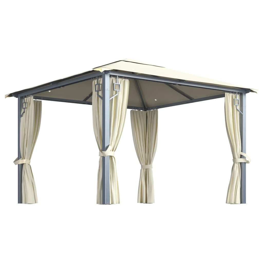 Vidaxl arbor with curtain and LED light garland 3x3 m aluminum cream