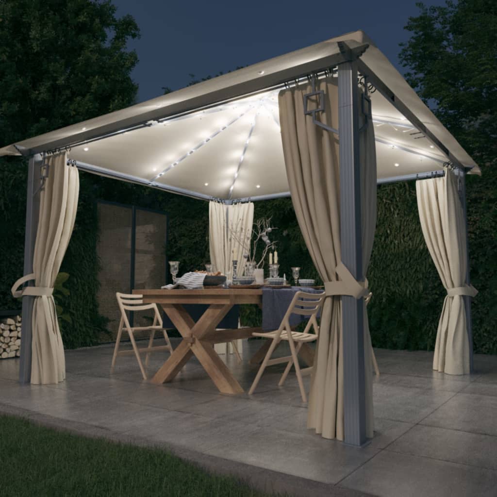 Vidaxl Arbor con tenda e ghirlanda leggera a LED 3x3 m Crema di alluminio