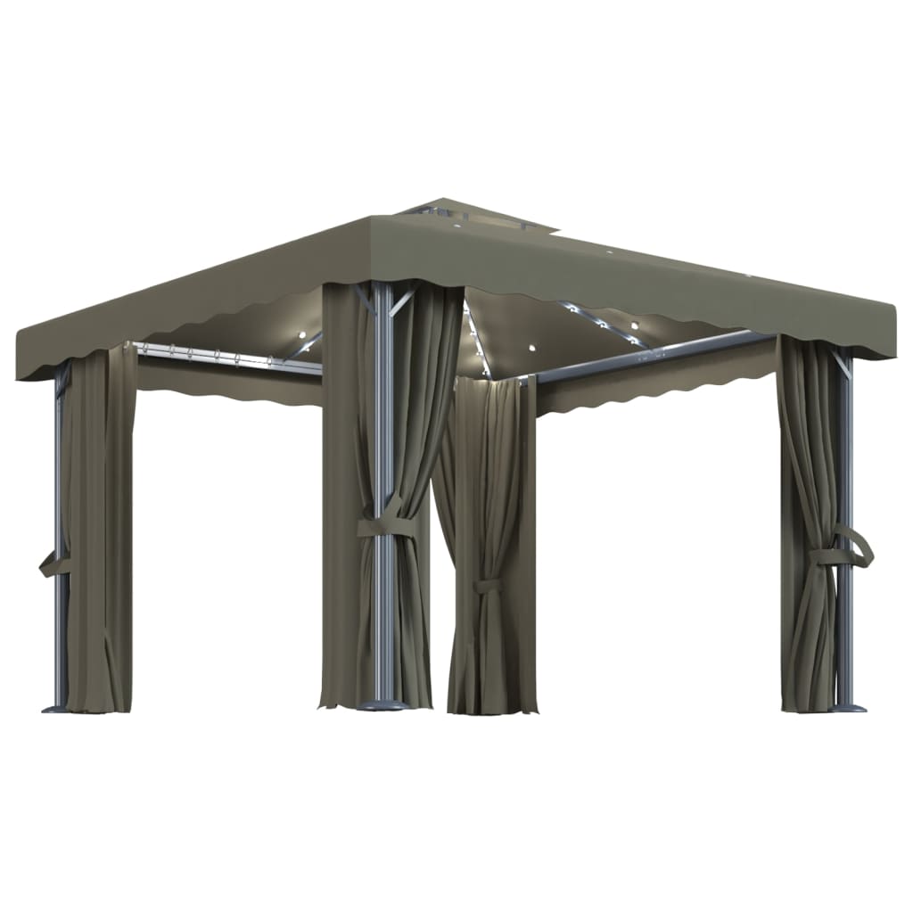 Vidaxl Arbor con cortina y guirnalda de luz LED 3x3 m taupe