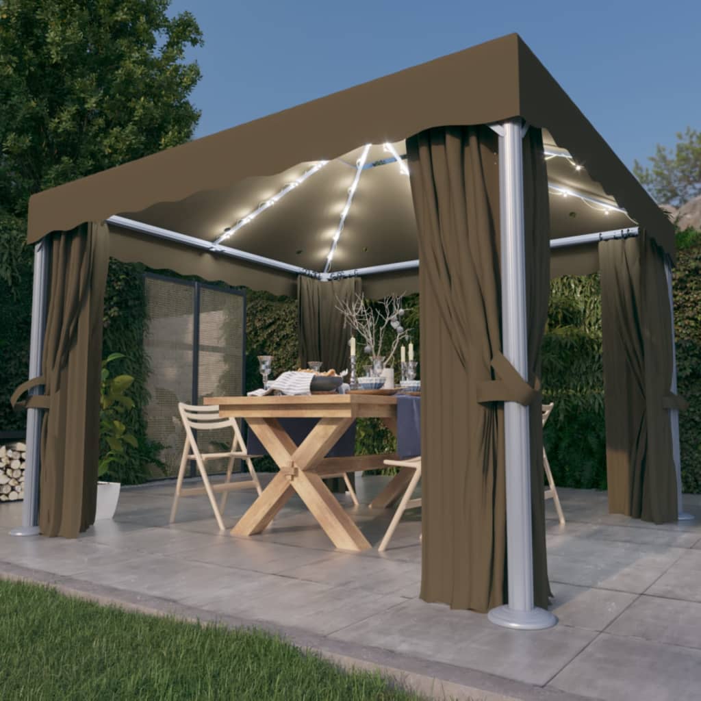 Vidaxl Arbor con cortina y guirnalda de luz LED 3x3 m taupe