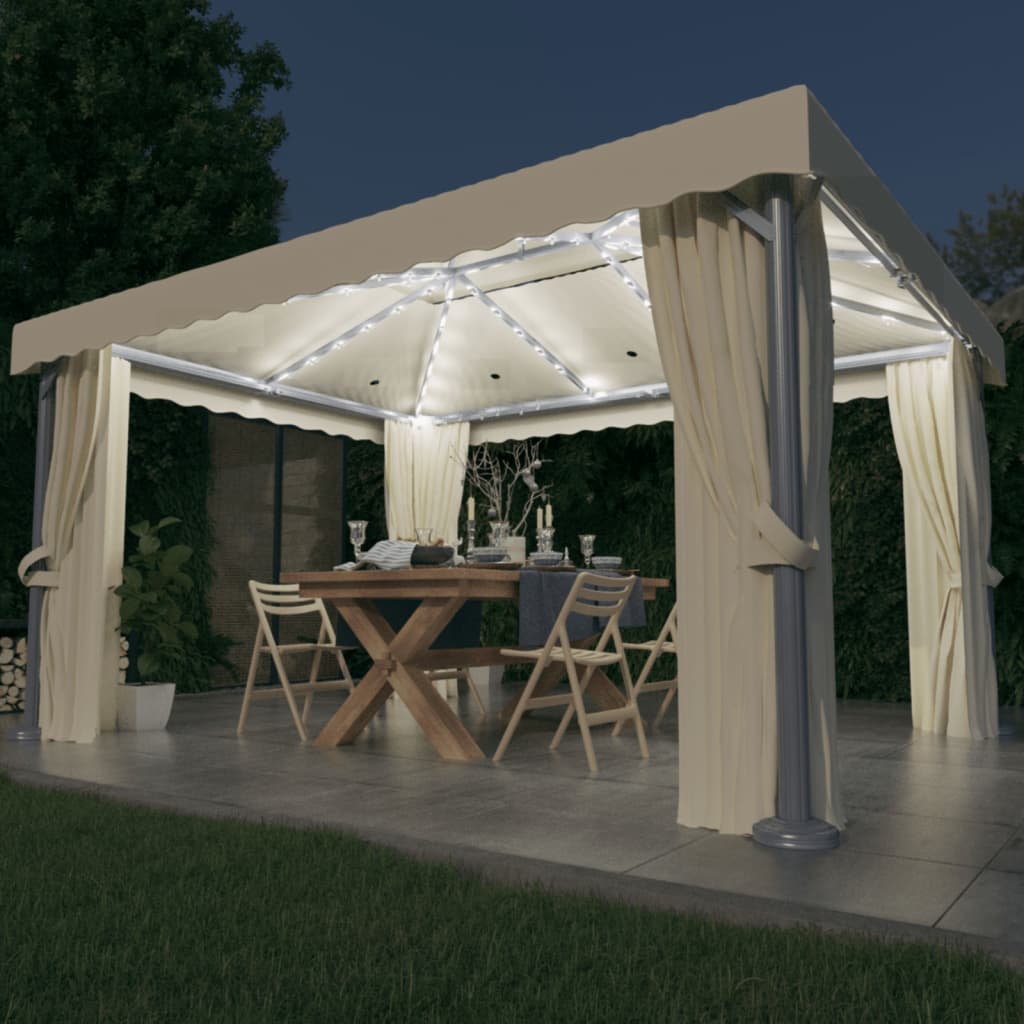 Vidaxl arbor with curtain and LED light garland 4x3 m cream white