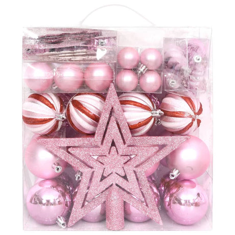 VidaXL 65-delige Kerstballenset roze rood wit