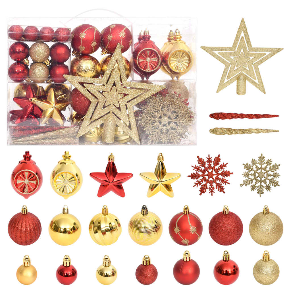 Vidaxl 108 partes Bola de Navidad Set dorado y rojo