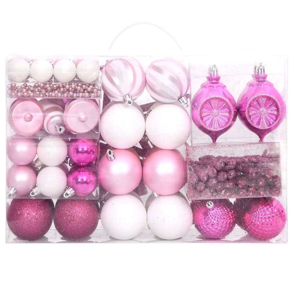 VidaXL 108-delige Kerstballenset wit en roze